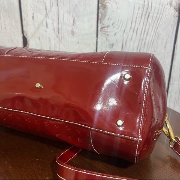 ARCADIA Monogram Crossbody & Top handle BARREL  Bag burgundy patent leather EUC - Picture 13 of 17